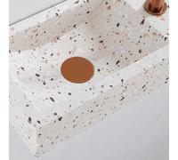 Saniclass Fuente Ensemble de fontaine - 40x22x10cm - trou de robinet à droite - robinet de fontaine cuivre brossé PVD - bouchon de vidange - siphon bas - beige mat SW956227/SW970033/SW799405/SW799403/