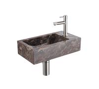 Saniclass Fuente Ensemble de fontaine - 40x22x10cm - trou de robinet à droite - robinet de fontaine en inox brossé PVD - bouchon de vidange - siphon abaissé - Dark Emporador SW1244453/SW696234/SW69620