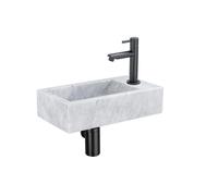 Saniclass Fuente ensemble de lavabo - 40x22 - 1 trou de robinet - droite - marbre - robinet de lavabo noir mat - blanc SW696235/SW696205/SW696215/SW728223