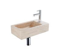 Saniclass Fuente Ensemble fontaine - 40x22x10cm - trou de robinet à droite - robinet de fontaine chrome - bouchon de vidange - siphon bas - pierre naturelle marbrée SW1244452/SW696234/SW696209/SW69621