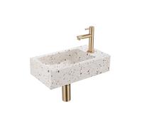 Saniclass Fuente Ensemble fontaine - 40x22x10cm - trou de robinet à droite - robinet de fontaine en laiton brossé PVD - bouchon de vidange - siphon bas - beige mat SW956227/SW696238/SW696208/SW696218/