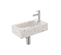 Saniclass Fuente Ensemble fontaine - 40x22x10cm - trou de robinet à droite - robinet fontaine Acier inoxydable brossé PVD - bouchon de vidange - siphon abaissé - beige mat SW956227/SW696235/SW696205/S