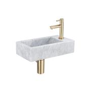 Saniclass Fuente pack lave-mains - rectangulaire - 40 x 22 x 10 cm - pierre naturelle blanche - robinet doré mat SW696238/SW696208/SW696218/SW728223