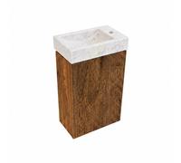 Saniclass Holz Atelier Ensemble de meuble de toilette - 40x60.5cm - 1 porte - lave-mains pierre naturelle marbre - trou de robinet à droite - walnut pure SW1420820/SW728223