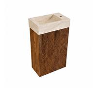 Saniclass Holz Atelier Ensemble de meuble de toilette - 40x60.5cm - 1 porte - lave-mains travertin - trou de robinet à droite - walnut pure SW1420821/SW1244452