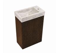 Saniclass Holz Atelier Ensemble de meuble WC - 40x60.5cm - 1 porte - lave-mains pierre naturelle marbre - trou de robinet à droite - chêne charcoal SW1420820/SW728223