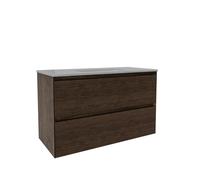 Saniclass Holz Atelier Ensemble meuble de salle de bains - 100x45x60cm - 2 tiroirs - 1 lavabo - 1 trou de robinet - trop-plein - Chêne charcoal SW1420805/SW804532