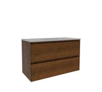 Saniclass Holz Atelier Ensemble Meuble de Salle de Bains - 100x45x60cm - 2 tiroirs - 1 vasque - 1 trou de robinet - trop-plein - Walnut pure SW1420806/SW804532