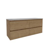 Saniclass Holz Atelier Ensemble Meuble de Salle de Bains - 140x45x60cm - 4 tiroirs - 2 vasques - sans trous de robinet - trop-plein - Chêne naturel SW1420810/SW773929
