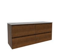 Saniclass Holz Atelier Ensemble Meuble de Salle de Bains - 140x45x60cm - 4 tiroirs - 2 vasques - sans trous de robinet - trop-plein - Walnut pure SW1420812/SW773929