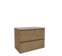 Saniclass Holz Atelier Ensemble meuble de salle de bains - 80x45x60cm - 2 tiroirs - 1 lavabo - 1 trou de robinet - trop-plein - Chêne naturel SW1420801/SW804531