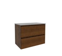 Saniclass Holz Atelier Ensemble meuble de salle de bains - 80x45x60cm - 2 tiroirs - 1 lavabo - sans trous de robinet - trop-plein - Walnut pure SW1420803/SW773926