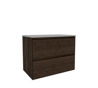 Saniclass Holz Atelier Ensemble meuble de salle de bains - 80x45x60cm - 2 tiroirs - 1 lavabo - sans trous de robinet - trop-plein - Chêne charcoal SW1420802/SW773926