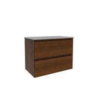 Saniclass Holz Atelier Ensemble Meuble de Salle de Bains - 80x45x60cm - 2 tiroirs - 1 vasque - 1 trou de robinet - trop-plein - Walnut pure SW1420803/SW804531