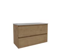 Saniclass Holz Atelier Meuble de salle de bains - 100x45x60cm - 2 tiroirs - 1 lavabo - 1 trou de robinet - trop-plein - Chêne naturel SW1420804/SW804532