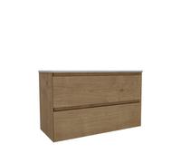 Saniclass Holz Atelier Meuble de salle de bains - 100x45x60cm - 2 tiroirs - 1 lavabo - sans trous de robinet - trop-plein - Chêne naturel SW1420804/SW773927