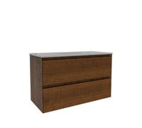 Saniclass Holz Atelier Meuble de salle de bains - 100x45x60cm - 2 tiroirs - 1 vasque - sans trous de robinetterie - trop-plein - Walnut pure SW1420806/SW773927