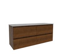 Saniclass Holz Atelier Meuble de salle de bains - 140x45x60cm - 4 tiroirs - 2 vasques - 2 trous de robinet - trop-plein - Walnut pure SW1420812/SW761663