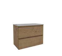 Saniclass Holz Atelier Meuble de salle de bains - 80x45x60cm - 2 tiroirs - 1 lavabo - sans perçage pour robinet - trop-plein - Chêne naturel SW1420801/SW773926