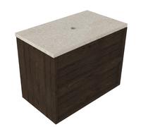 Saniclass Holz Frame Ensemble de meuble de salle de bains - 80x45x63cm - Plan de travail en pierre naturelle travertin - sans trou de robinetterie - 2 tiroirs - chêne charcoal mat (bois) SW1578589/SW1