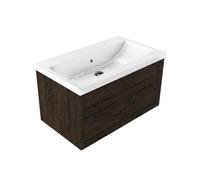 Saniclass Holz Frame Ensemble de meubles de salle de bains - 80x45x43.5cm - Lavabo Bari en céramique blanc - 1 vasque - sans trou de robinetterie - 1 tiroir - chêne charcoal mat (bois) SW1420767/SW249