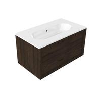 Saniclass Holz Frame Ensemble de meubles de salle de bains - 80x45x53.9cm - lavabo Chaci en céramique blanc - 1 vasque - sans trou de robinetterie - 1 tiroir - chêne charcoal mat (bois) SW1420767/SW12