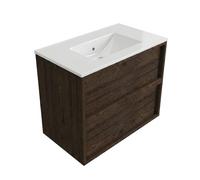Saniclass Holz Frame Ensemble de meubles de salle de bains - 80x45x62cm - Vasque Vygo en céramique blanche - 1 bac - sans trou de robinet - 2 tiroirs - chêne charcoal mat (bois) SW1578589/SW773926