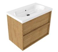 Saniclass Holz Frame Ensemble de meubles de salle de bains - 80x45x63.5cm - vasque en céramique Palermo blanche - 1 bac - sans trou de robinet - 2 tiroirs - chêne natural mat (bois) SW1578576/SW24912