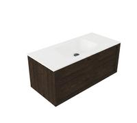 Saniclass Holz Frame Ensemble meuble de salle de bains - 100x45x41.5cm - Vasque Flow en solid surface blanc - 1 vasque - sans trou de robinet - 1 tiroir - chêne charcoal mat (bois) SW1420770/SW1224149