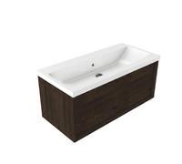 Saniclass Holz Frame Ensemble meuble de salle de bains - 100x45x43.5cm - Bari lavabo en céramique blanc - 1 vasque - sans trou de robinet - 1 tiroir - chêne charcoal mat (bois) SW1420770/SW24928