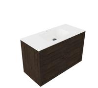 Saniclass Holz Frame Ensemble meuble de salle de bains - 100x45x61.5cm - Flow lavabo en solid surface blanc - 1 vasque - 1 trou de robinet - 2 tiroirs - chêne charcoal mat (bois) SW1578598/SW1174115