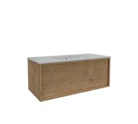 Saniclass Holz Framse Ensemble meuble de salle de bains - 100x45x40cm - 1 tiroir - 1 lavabo - sans trous de robinet - trop-plein - Chêne naturel SW1420769/SW773927