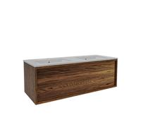 Saniclass Holz Framse Ensemble meuble de salle de bains - 120x45x40cm - 1 tiroir - 2 vasques - 2 trous de robinet - trop-plein - Noyer pure SW1420774/SW804533