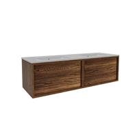Saniclass Holz Framse Ensemble meuble de salle de bains - 140x45x40cm - 2 tiroirs - 2 vasques - 2 trous de robinet - trop-plein - Walnut pure SW1420777/SW761663