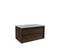 Saniclass Holz Framse Ensemble meuble de salle de bains - 80x45x40cm - 1 tiroir - 1 lavabo - 1 trou de robinet - trop-plein - Chêne charcoal SW1420767/SW804531
