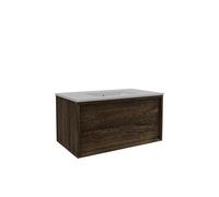 Saniclass Holz Framse Ensemble meuble de salle de bains - 80x45x40cm - 1 tiroir - 1 lavabo - sans trous de robinet - trop-plein - Chêne charcoal SW1420767/SW773926