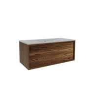 Saniclass Holz Framse Meuble de salle de bains - 100x45x40cm - 1 tiroir - 1 lavabo - sans trous de robinetterie - trop-plein - Walnut pure SW1420771/SW773927