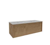 Saniclass Holz Framse Meuble de salle de bains - 120x45x40cm - 1 tiroir - 2 vasques - 2 trous de robinet - trop-plein - Chêne naturel SW1420772/SW773928