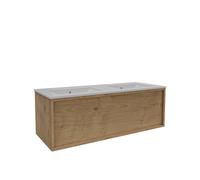 Saniclass Holz Framse Meuble de salle de bains - 120x45x40cm - 1 tiroir - 2 vasques - sans trous de robinet - trop-plein - Chêne naturel SW1420772/SW773928