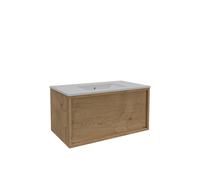 Saniclass Holz Framse Meuble de salle de bains - 80x45x40cm - 1 tiroir - 1 lavabo - sans trous de robinet - trop-plein - Chêne naturel SW1420766/SW773926