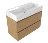Saniclass Holz Pure Ensemble de meubles de salle de bains - 100x45x72cm - vasque en céramique Legend blanche - 1 vasque - 2 trous de robinetterie - 2 tiroirs - chêne natural mat (bois) SW1420787/SW138