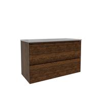 Saniclass Holz Pure Ensemble meuble de salle de bains - 100x45x60cm - 2 tiroirs - 1 vasque - 1 trou de robinet - trop-plein - Walnut pure SW1420789/SW804532