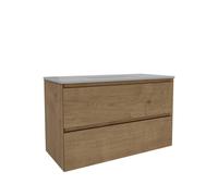 Saniclass Holz Pure Ensemble meuble de salle de bains - 100x45x60cm - 2 tiroirs - 1 vasque - sans perçages pour robinet - trop-plein - Chêne naturel SW1420787/SW773927