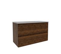 Saniclass Holz Pure Meuble de salle de bains - 100x45x60cm - 2 tiroirs - 1 lavabo - sans trous de robinet - trop-plein - Noyer pur SW1420789/SW773927