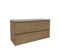Saniclass Holz Pure Meuble de salle de bains - 120x45x60cm - 4 tiroirs - 2 vasques - sans trous de robinet - trop-plein - Chêne naturel SW1420790/SW773928