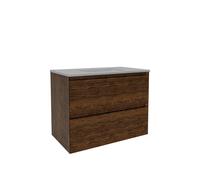 Saniclass Holz Pure Meuble de salle de bains - 80x45x60cm - 2 tiroirs - 1 lavabo - 1 trou de robinet - trop-plein - Walnut pure SW1420786/SW773926