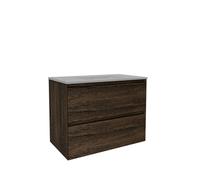Saniclass Holz Pure Meuble de salle de bains - 80x45x60cm - 2 tiroirs - 1 lavabo - sans trous de robinet - trop-plein - Chêne charcoal SW1420785/SW773926
