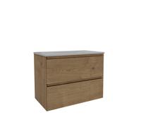 Saniclass Holz Pure Meuble de salle de bains - 80x45x60cm - 2 tiroirs - 1 lavabo - sans trous de robinet - trop-plein - Chêne naturel SW1420784/SW773926