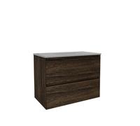 Saniclass Holz Pure Meuble de salle de bains - 80x45x60cm - 2 tiroirs - 1 vasque - 1 trou de robinet - trop-plein - Chêne charcoal SW1420785/SW804531