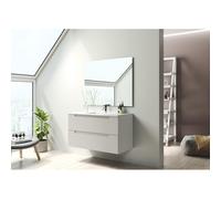 Saniclass Prime Balance Ensemble de meuble - 100x55x45cm - 1 vasque en céramique blanche rectangulaire - 1 trou de robinet - 2 tiroirs - miroir rectangulaire - coton mat (beige) SW892625/SW804532/SW72
